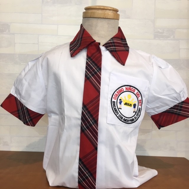 Blusa blanca con Ribetes de Cuadros Niños del Rey